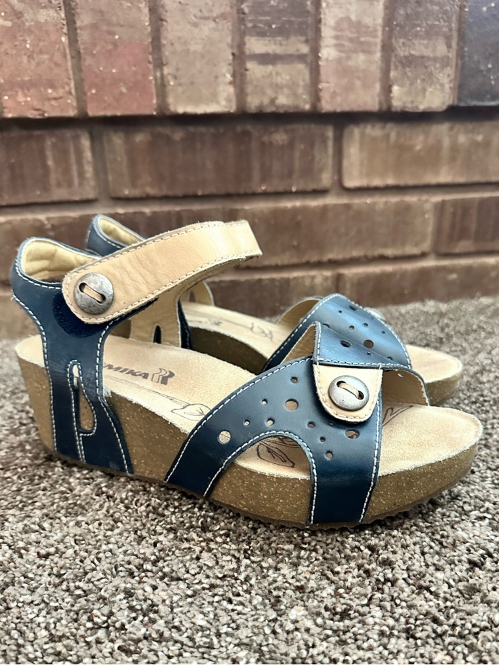 Romika Florida 05 Navy Blue Leather Wedge Sandals NWOB 40 US 9 Comfort Boho Chic